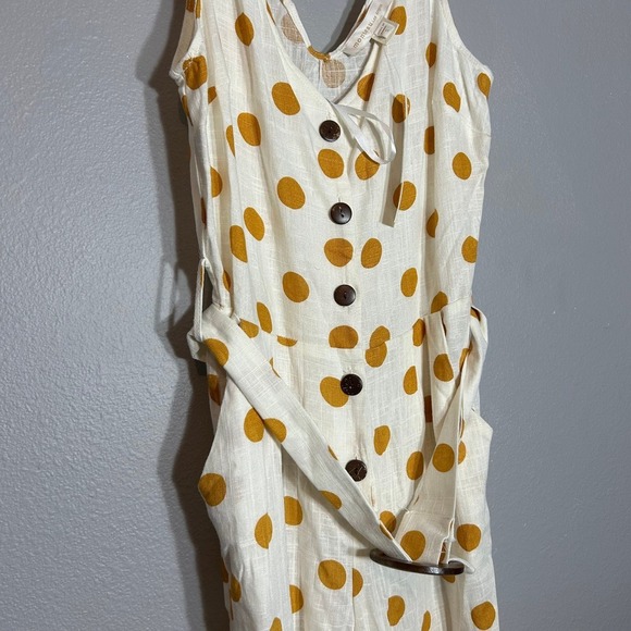 Monteau Los Angeles Polka Dot Jumpsuit Belted Sleeveless Linen Casual Size S - Picture 4 of 6